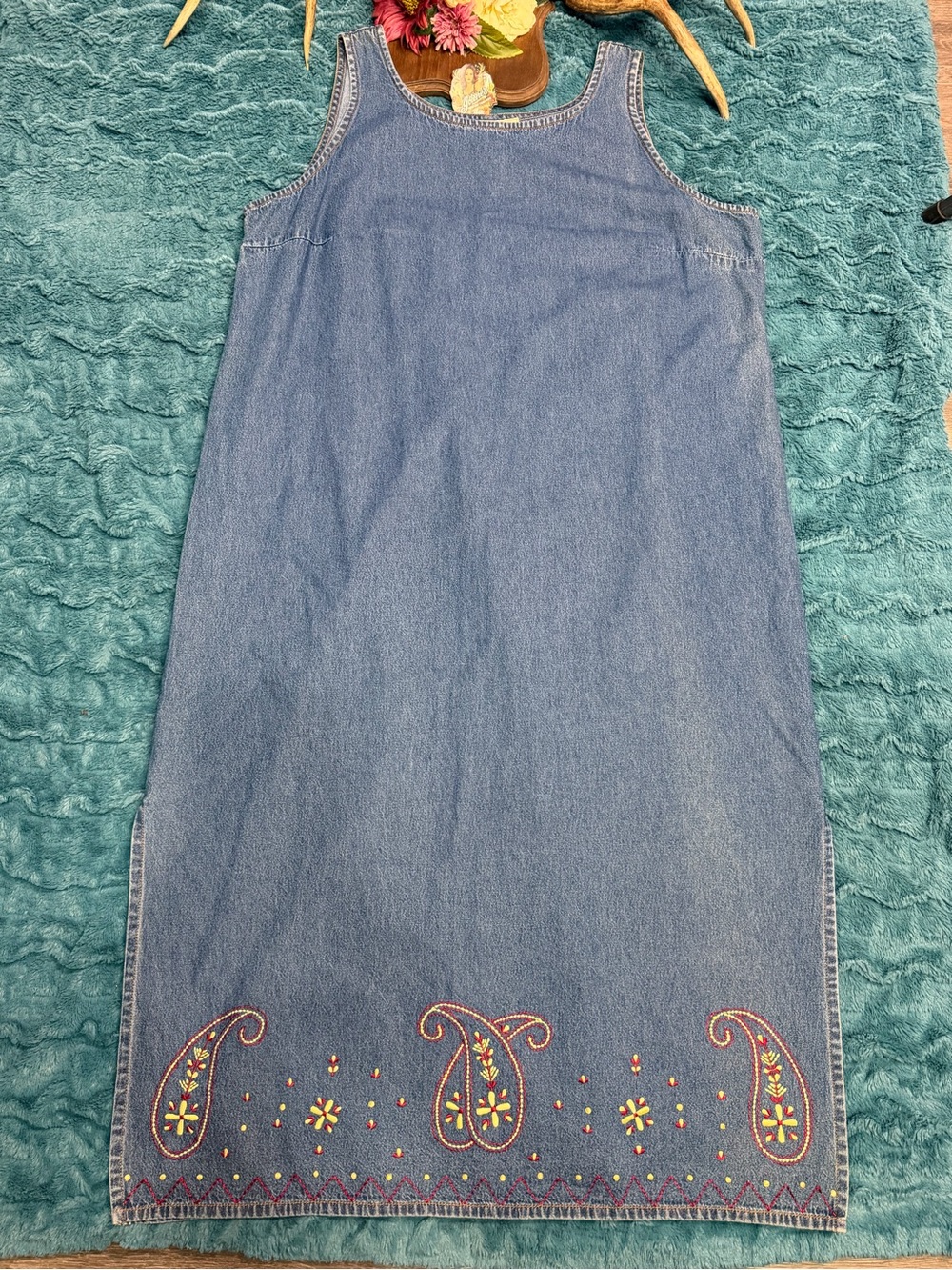 Yoakum by Double D Ranch 2X Denim Dress Embroidered Paisley Sleeveless Western